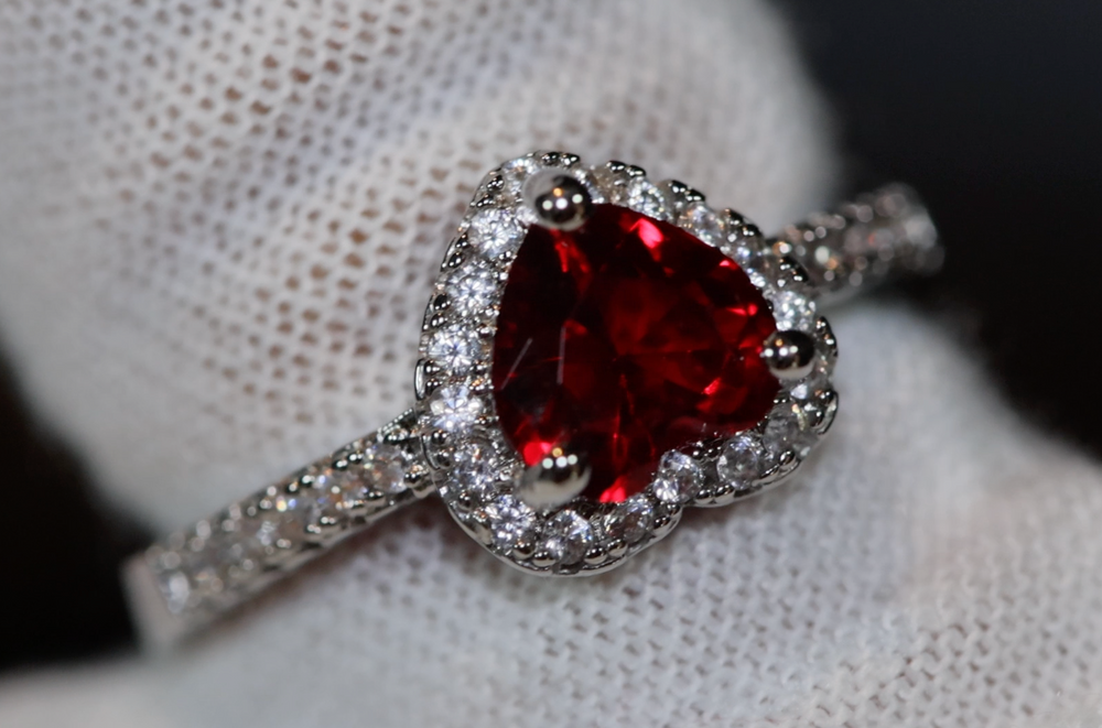 Heart Ring | Red Diamond Heart Ring | Diamond Heart Ring | Red Diamond Ring