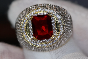 Big Iced Out Ring | Big Gold Diamond Ring | Ruby Ring | Ruby Diamond Ring | Ruby and Diamond Ring | Red Diamond Ring |  Iced Out Ring
