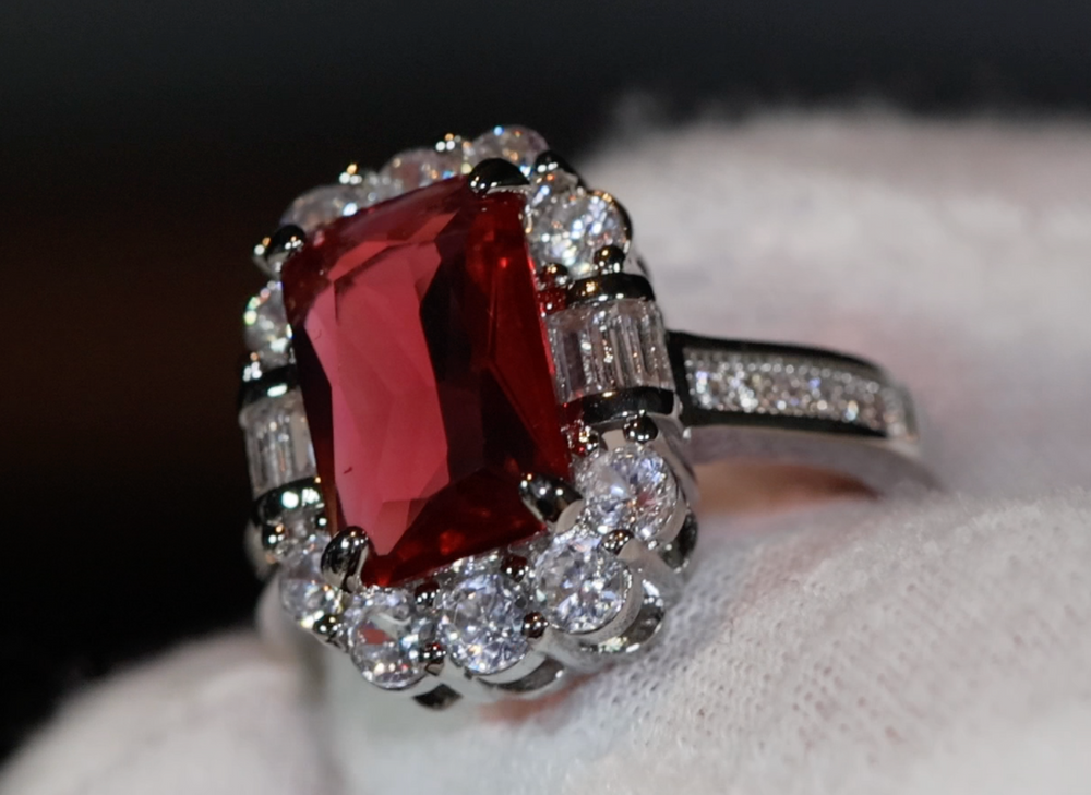 Red Diamond Ring | Womens Red Diamond Ring | Emerald Engagement Ring | Ruby Emerald Ring | Ruby Wedding Ring | Red Engagement Ring | Emerald