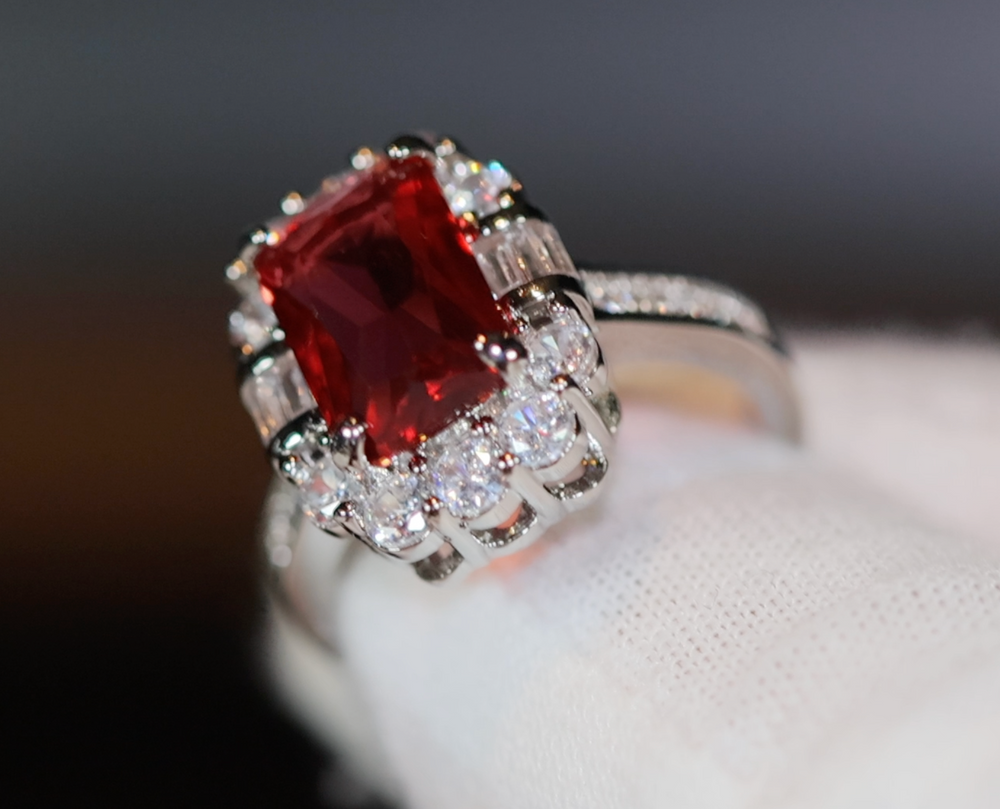 Red Diamond Ring | Womens Red Diamond Ring | Emerald Engagement Ring | Ruby Emerald Ring | Ruby Wedding Ring | Red Engagement Ring | Emerald