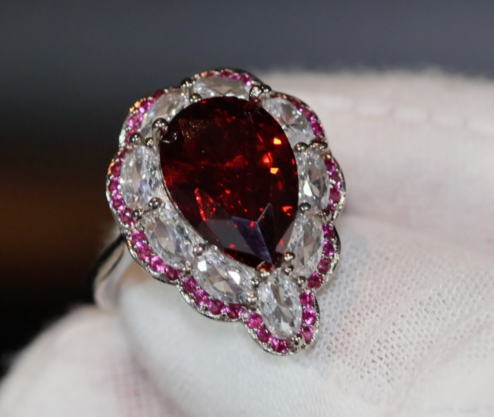 Womens Red Diamond Ring | Red Pear Cut Diamond Ring