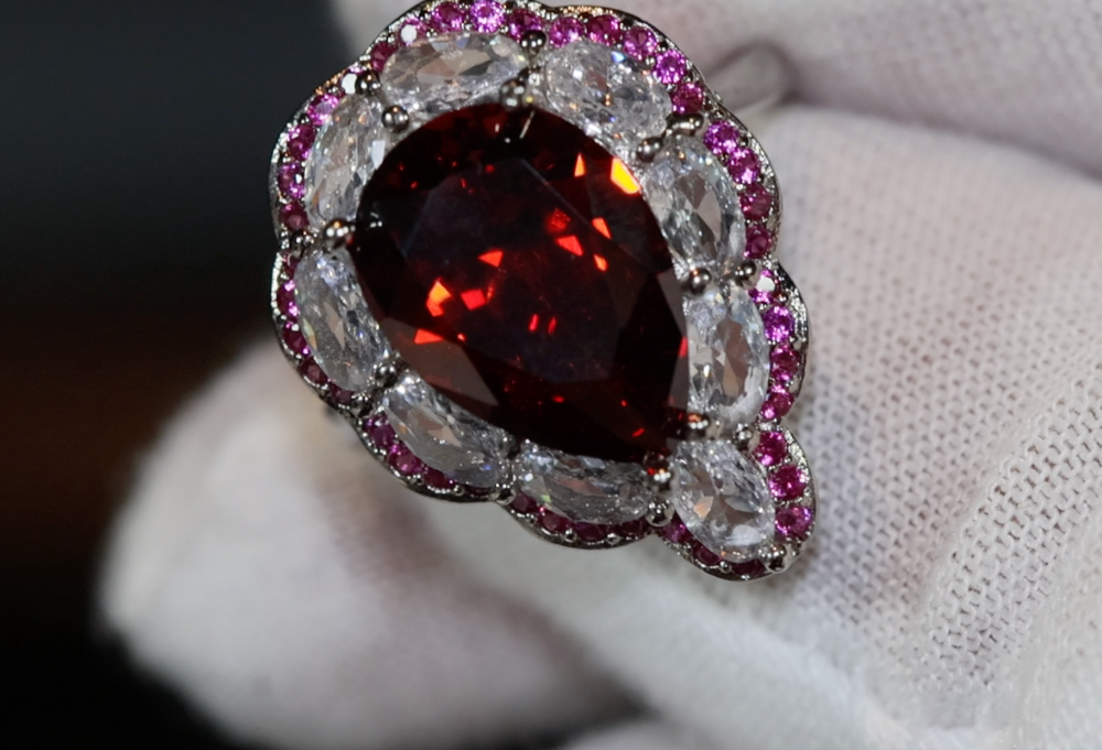 Womens Red Diamond Ring | Red Pear Cut Diamond Ring