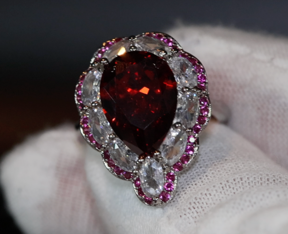 Womens Red Diamond Ring | Red Pear Cut Diamond Ring