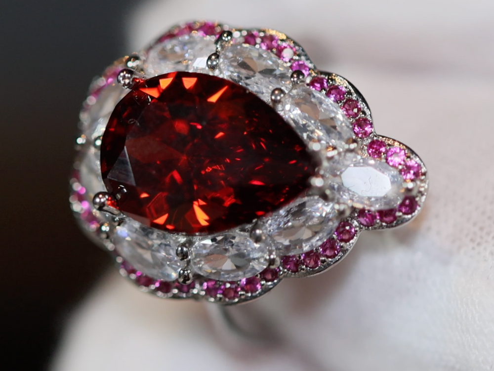 Womens Red Diamond Ring | Red Pear Cut Diamond Ring