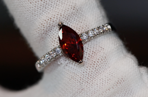 Red Diamond Ring | Womens Red Diamond Ring | Emerald Engagement Ring | Red Engagement Ring