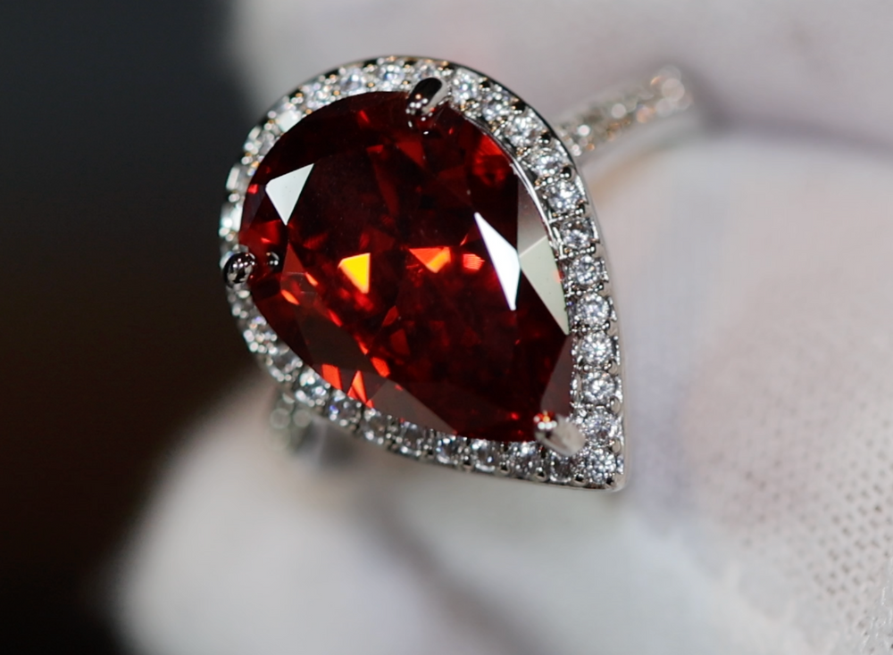 Red Pear Cut Diamond Ring | Womens Red Diamond Ring | Ruby Engagement Ring