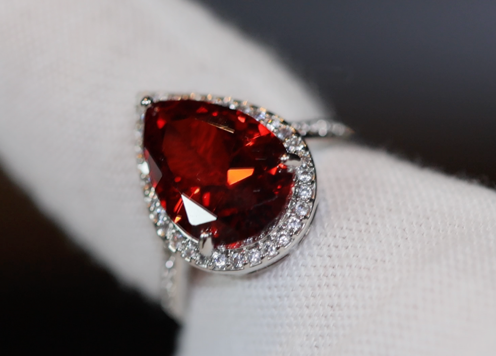 Red Pear Cut Diamond Ring | Womens Red Diamond Ring | Ruby Engagement Ring