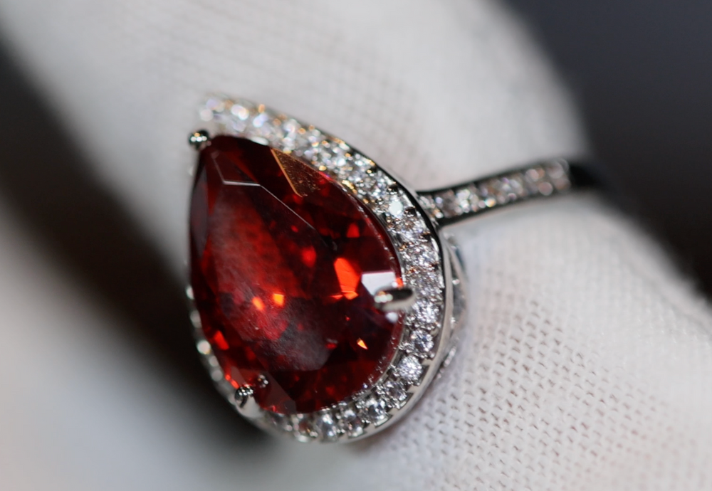 Red Pear Cut Diamond Ring | Womens Red Diamond Ring | Ruby Engagement Ring