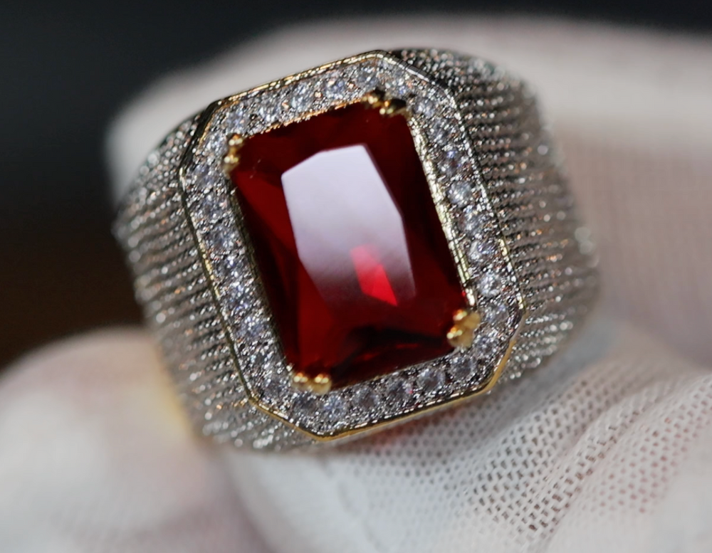 
            
                Load image into Gallery viewer, Ruby Ring | Ruby Ring for Men | Ruby Ring for Women | Ruby Diamond Ring | Ruby and Diamond Ring | Red Diamond Ring |  Iced Out Ring
            
        
