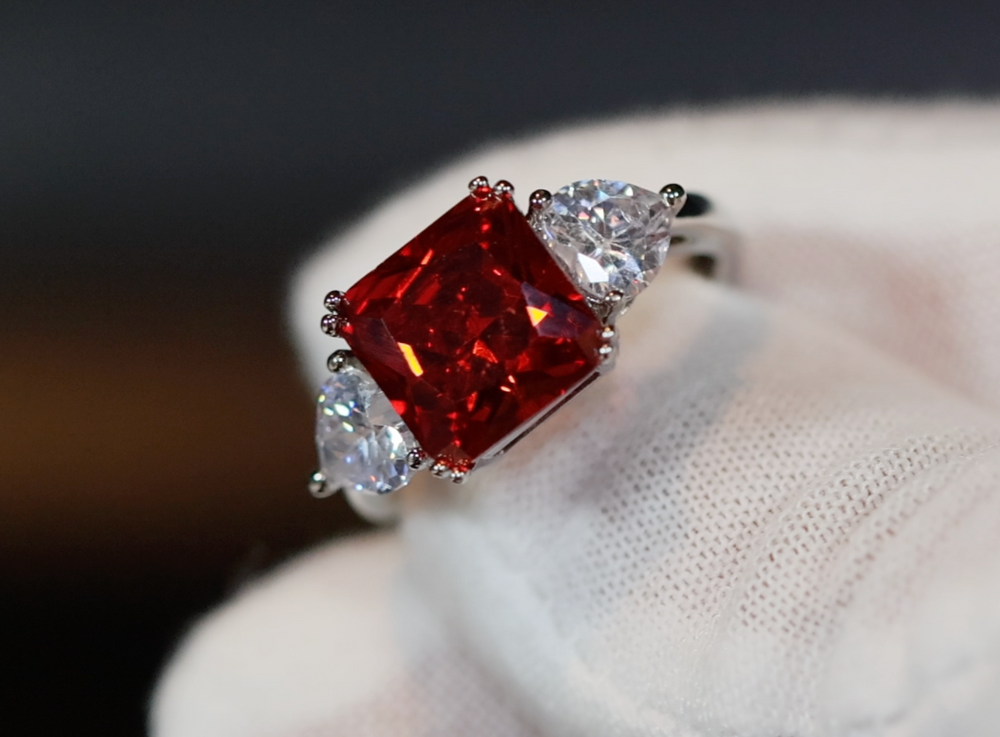 Three Stone Ring | Red Diamond Ring | Womens Engagement Ring