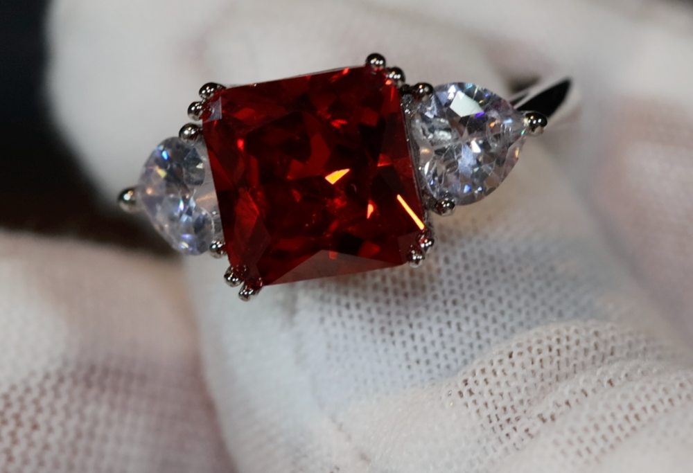 Three Stone Ring | Red Diamond Ring | Womens Engagement Ring
