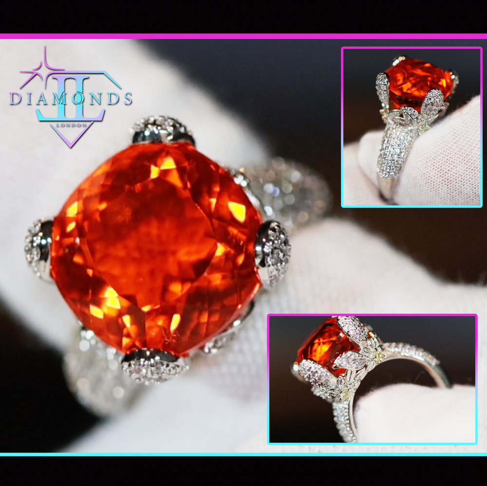 Orange Diamond Engagement Ring | Radiant Diamond Ring | Womens Engagement Ring | Wedding Ring | Womens Wedding Ring | Cushion Diamond Ring