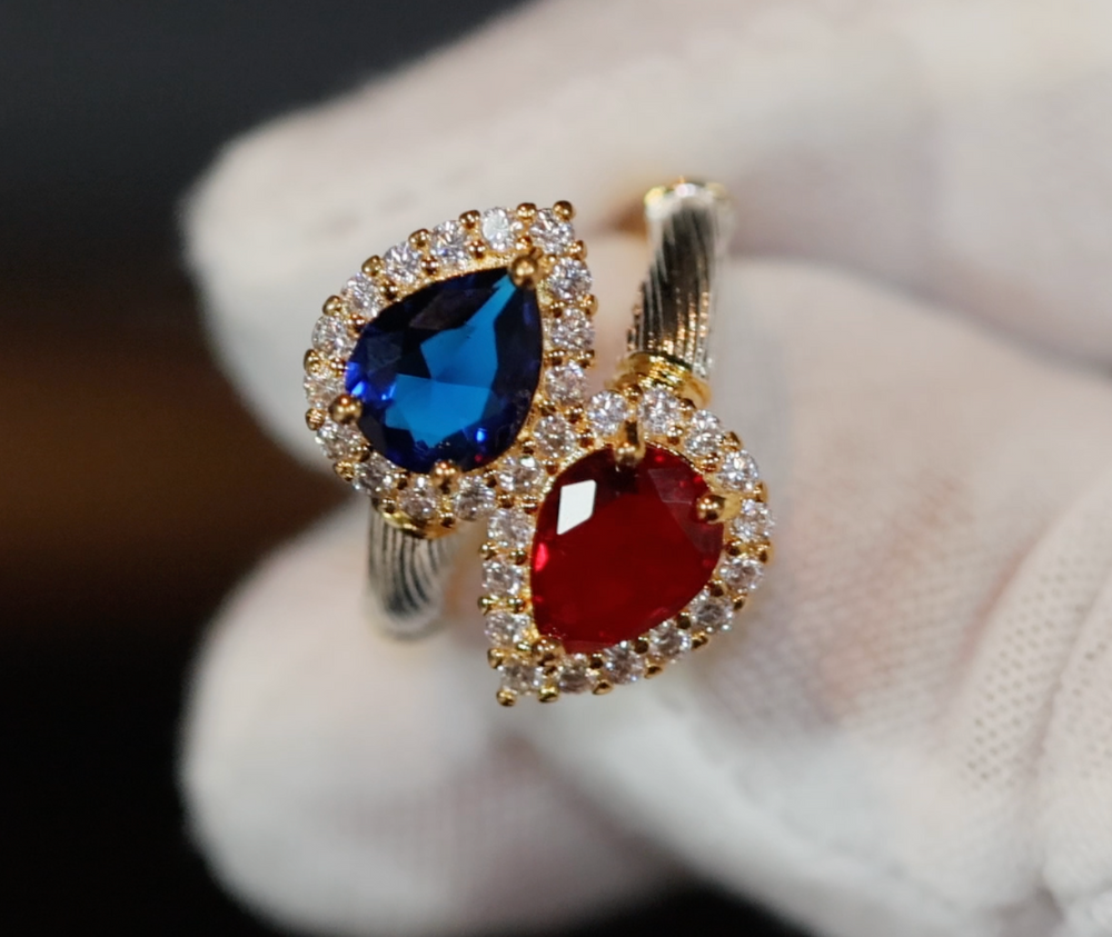 Red and Blue Diamond Ring | Teardrop Ring | Red Diamond Ring | Blue Diamond Ring