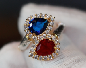 Red and Blue Diamond Ring | Teardrop Ring | Red Diamond Ring | Blue Diamond Ring