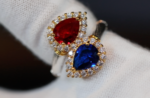 Red and Blue Diamond Ring | Teardrop Ring | Red Diamond Ring | Blue Diamond Ring