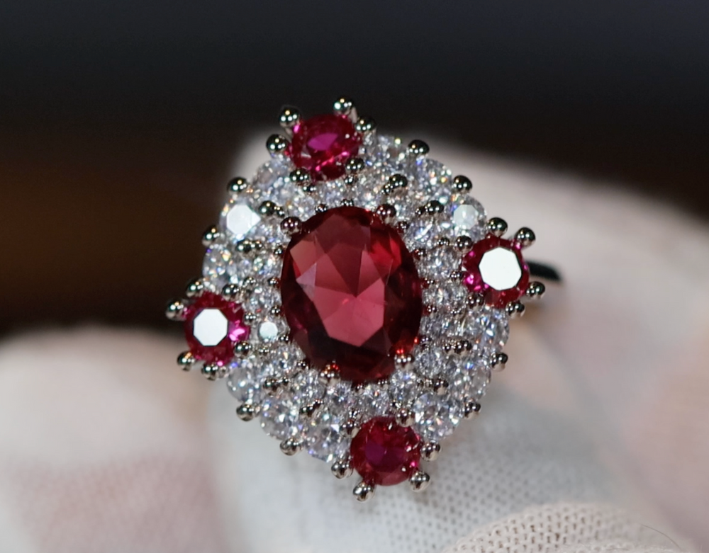 
            
                Load image into Gallery viewer, Ruby Ring | Red Diamond Ring | Flower Ring | Ruby Engagement Ring | Ruby Diamond Ring | Ruby Wedding Ring | Red Engagement Ring
            
        