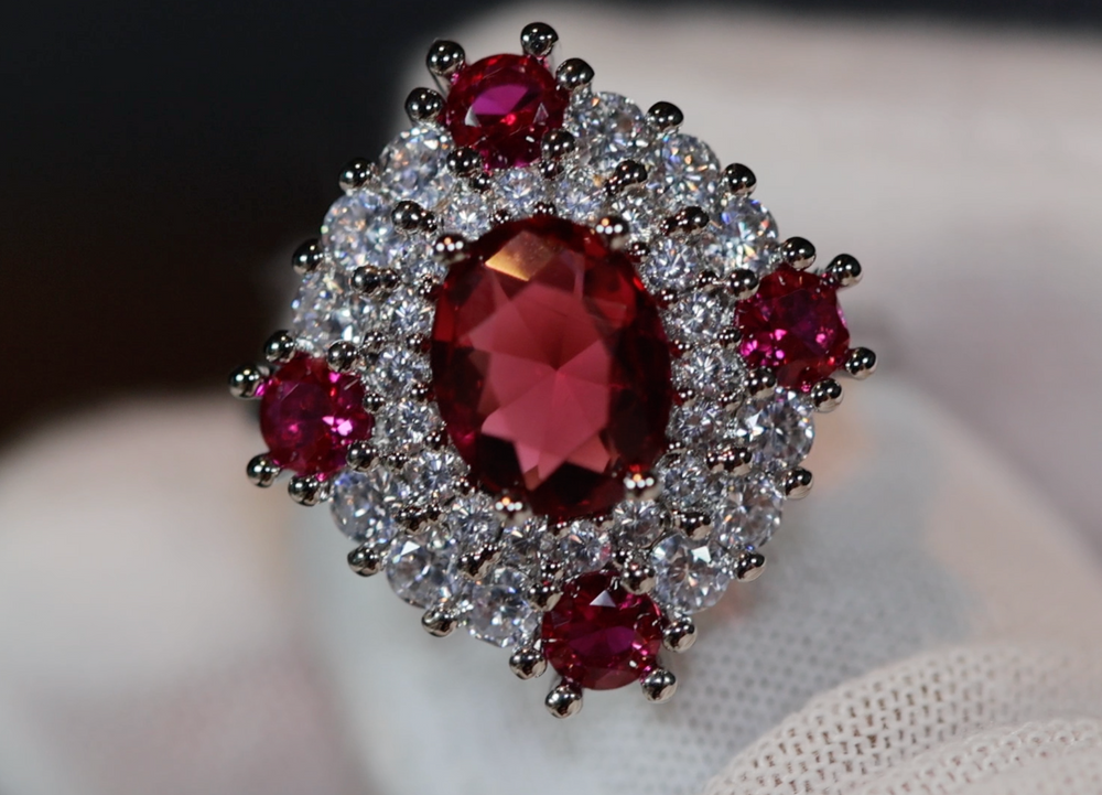 
            
                Load image into Gallery viewer, Ruby Ring | Red Diamond Ring | Flower Ring | Ruby Engagement Ring | Ruby Diamond Ring | Ruby Wedding Ring | Red Engagement Ring
            
        