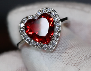 Heart Ring | Red Diamond Heart Ring | Heart Shape Ring | Diamond Heart Ring