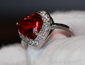 Heart Ring | Red Diamond Heart Ring | Heart Shape Ring | Diamond Heart Ring