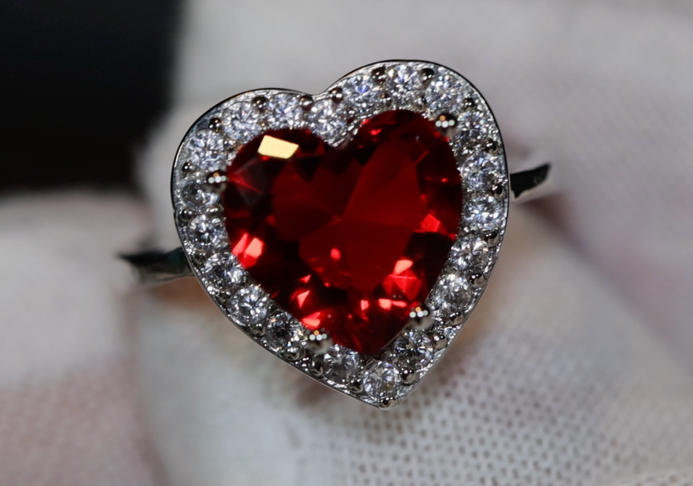 Heart Ring | Red Diamond Heart Ring | Heart Shape Ring | Diamond Heart Ring