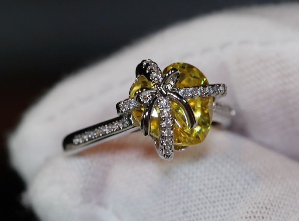 Heart Ring | Diamond Heart Ring | Womens Yellow Diamond Ring | Engagement Ring | Yellow Diamond Ring