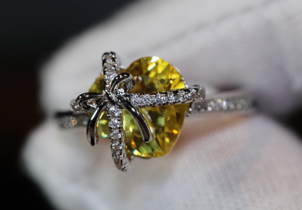 Heart Ring | Diamond Heart Ring | Womens Yellow Diamond Ring | Engagement Ring | Yellow Diamond Ring