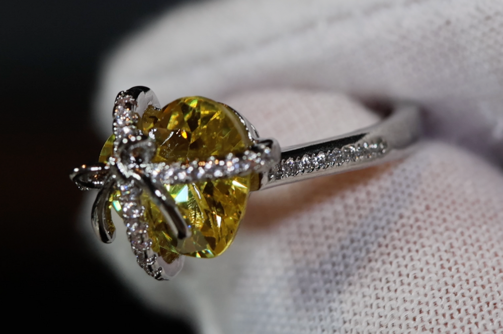 Heart Ring | Diamond Heart Ring | Womens Yellow Diamond Ring | Engagement Ring | Yellow Diamond Ring