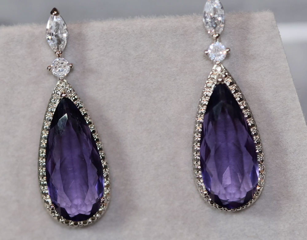 Womens Diamond Earrings | Purple Diamond Earrings | Teardrop Earrings ...