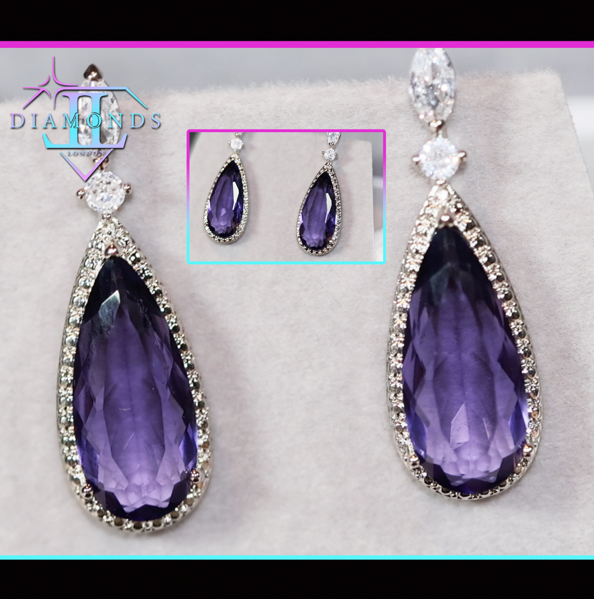 Womens Diamond Earrings | Purple Diamond Earrings | Teardrop Earrings ...