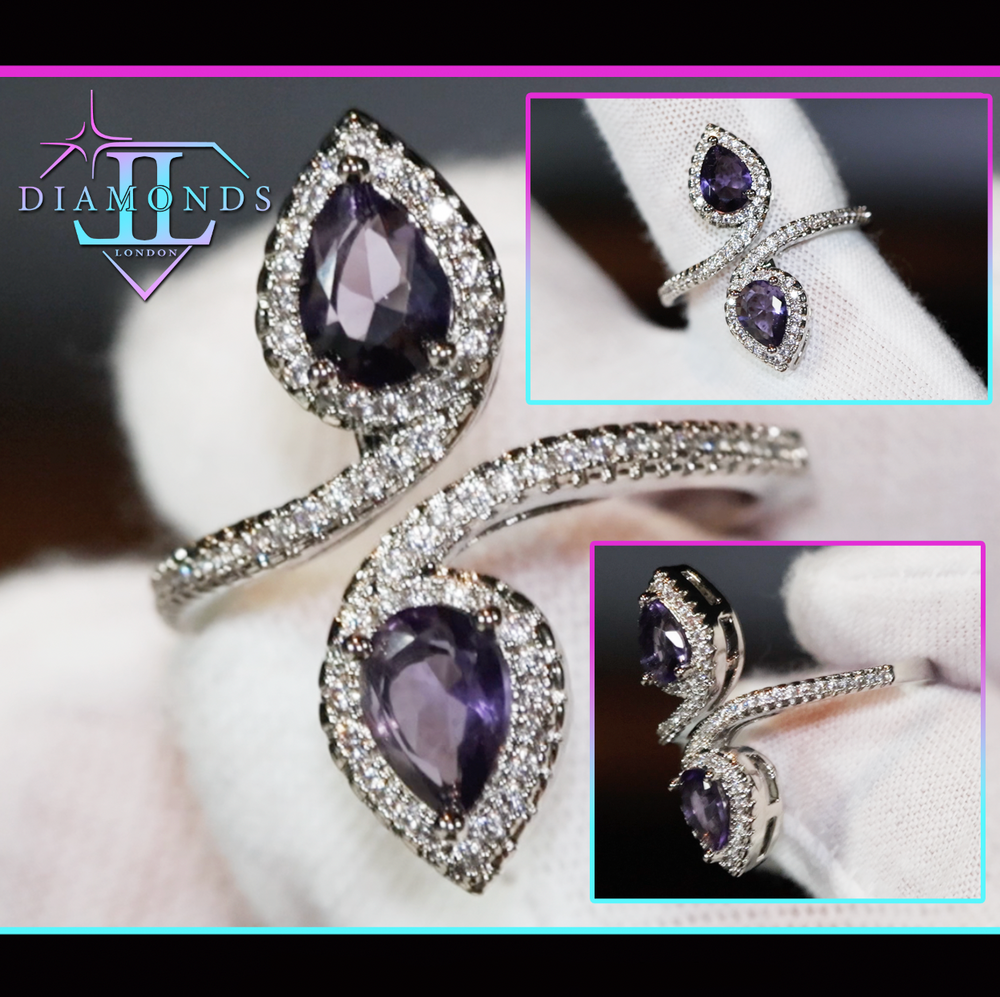 Purple teardrop diamond ring