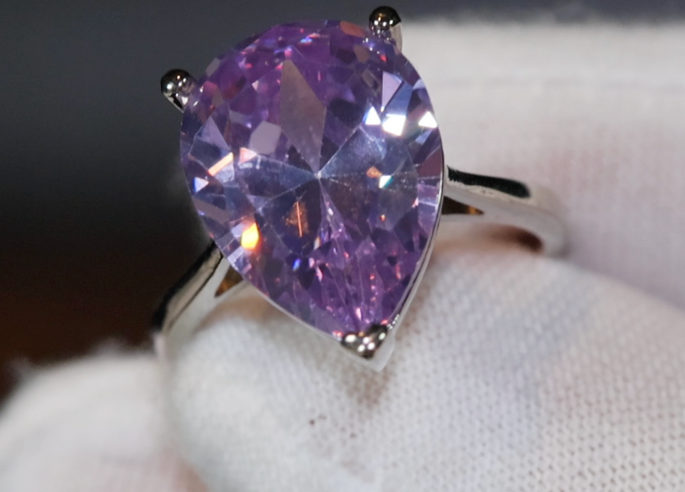 Purple Diamond Ring | Teardrop Ring | Pear Shape Ring