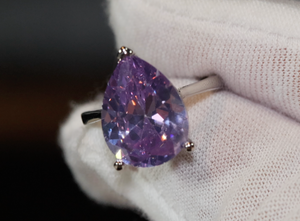 Purple Diamond Ring | Teardrop Ring | Pear Shape Ring