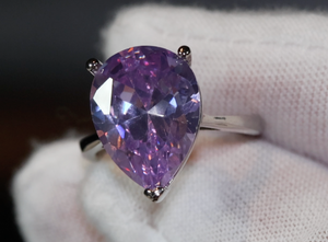 Purple Diamond Ring | Teardrop Ring | Pear Shape Ring