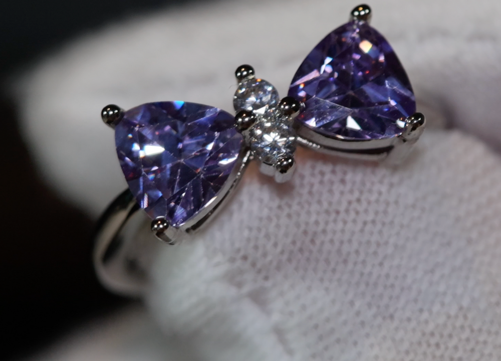 Purple Diamond Ribbon Ring | Ribbon Ring | Diamond Bow Ring