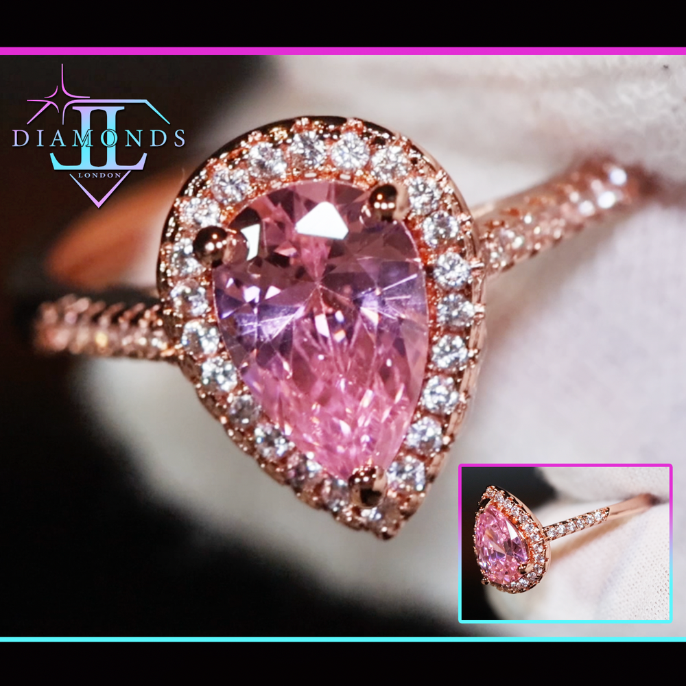 Rose Gold Pear Cut Diamond Ring | Rose Gold Pink Diamond Ring | Teardrop Ring | Pear Shape Ring