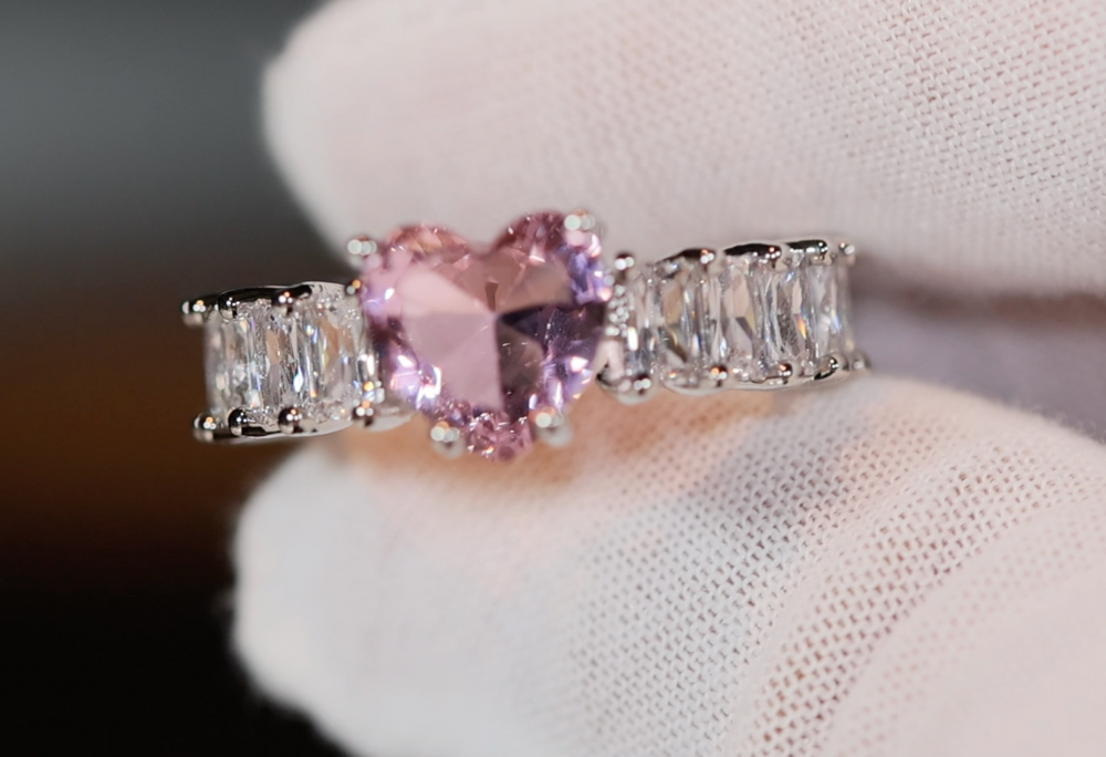 Heart Ring | Pink Diamond Heart Ring | Heart Ring with Diamonds | Engagement Ring | Pink Diamond Ring