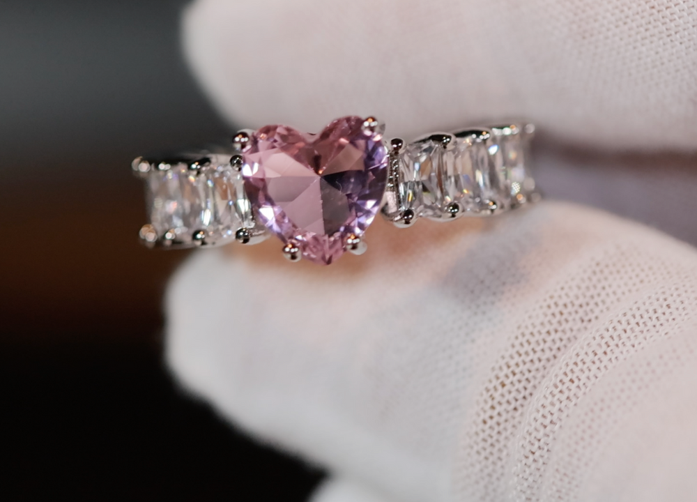 Heart Ring | Pink Diamond Heart Ring | Heart Ring with Diamonds | Engagement Ring | Pink Diamond Ring