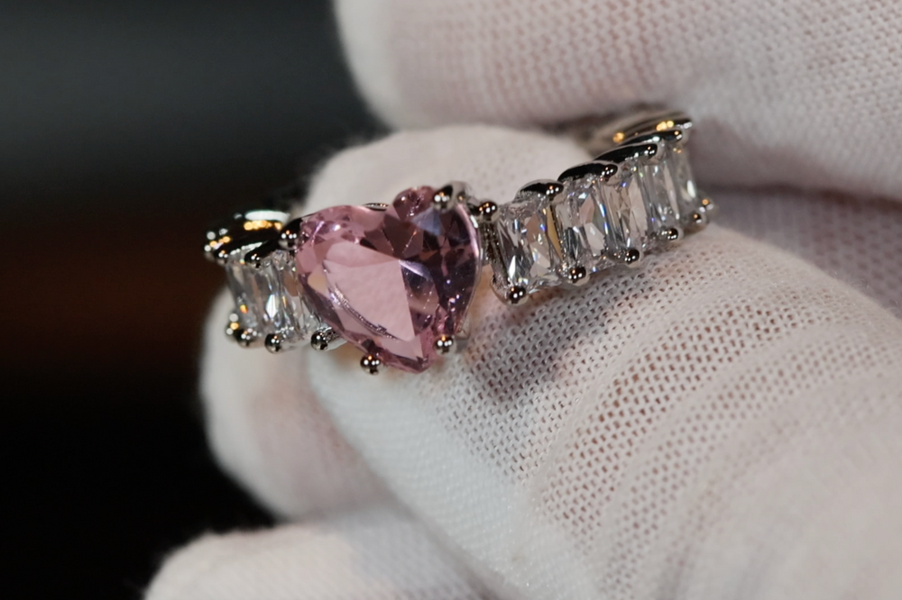 Heart Ring | Pink Diamond Heart Ring | Heart Ring with Diamonds | Engagement Ring | Pink Diamond Ring