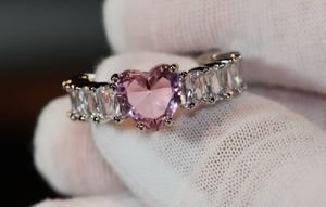 Heart Ring | Pink Diamond Heart Ring | Heart Ring with Diamonds | Engagement Ring | Pink Diamond Ring