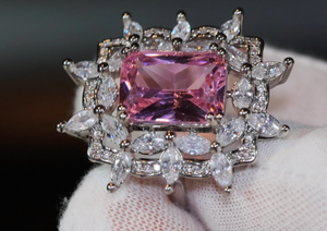 Big Pink Diamond Ring | Womens Big Pink Gemstone Ring