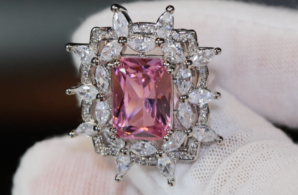 Big Pink Diamond Ring | Womens Big Pink Gemstone Ring