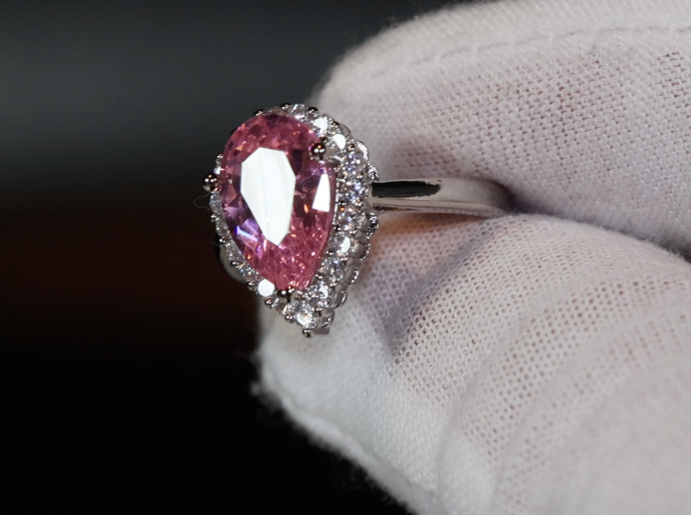 Womens Pink Diamond Ring | Pink Pear Cut Diamond Ring