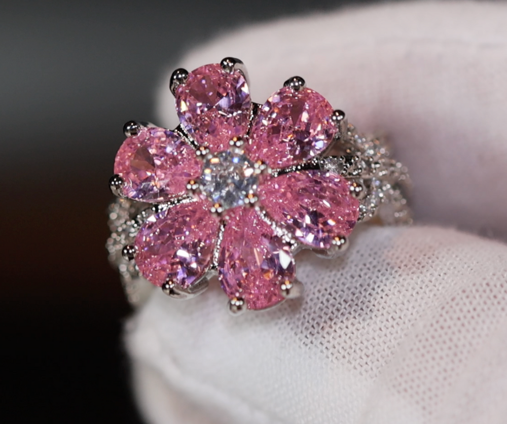 Pink Diamond Ring | Pink Diamond Flower Ring | Womens Pink Diamond Ring | Promise Ring | Womens Engagement Ring | Flower Ring | Love Ring