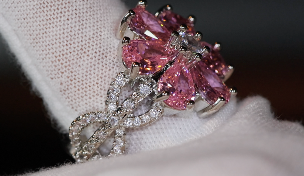 
            
                Load image into Gallery viewer, Pink Diamond Ring | Pink Diamond Flower Ring | Womens Pink Diamond Ring | Promise Ring | Womens Engagement Ring | Flower Ring | Love Ring
            
        