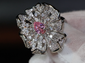 Pink Diamond Ring | Pink Diamond Engagement Ring | Womens Pink Diamond Ring | Diamond Flower Ring | Flower Ring | Big Statement Ring | Ring