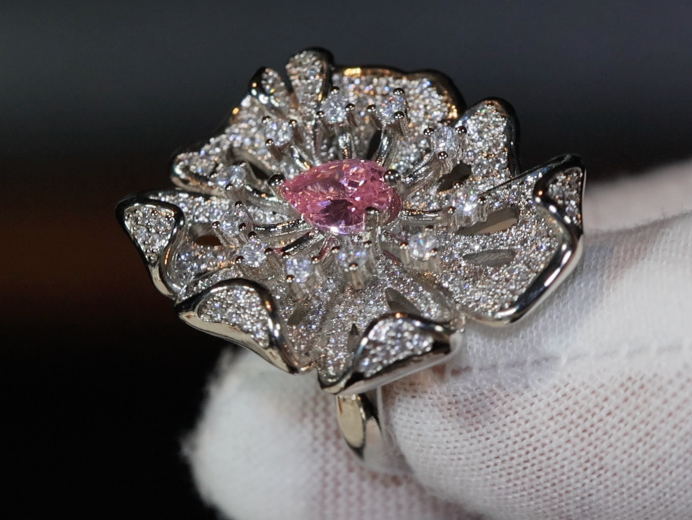 Pink Diamond Ring | Pink Diamond Engagement Ring | Womens Pink Diamond Ring | Diamond Flower Ring | Flower Ring | Big Statement Ring | Ring