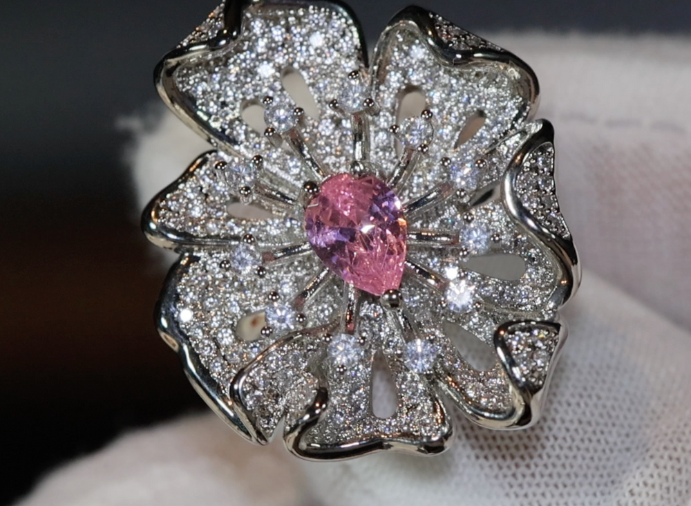 Pink Diamond Ring | Pink Diamond Engagement Ring | Womens Pink Diamond Ring | Diamond Flower Ring | Flower Ring | Big Statement Ring | Ring