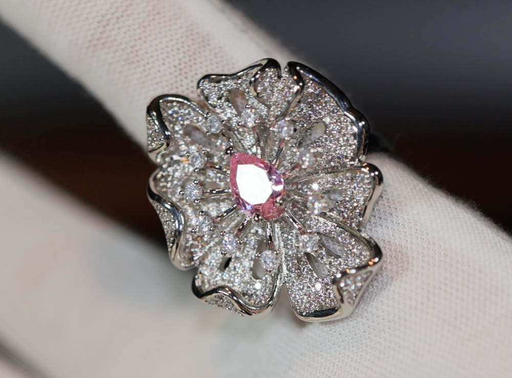 Pink Diamond Ring | Pink Diamond Engagement Ring | Womens Pink Diamond Ring | Diamond Flower Ring | Flower Ring | Big Statement Ring | Ring