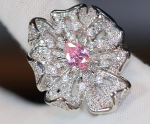 Pink Diamond Ring | Pink Diamond Engagement Ring | Womens Pink Diamond Ring | Diamond Flower Ring | Flower Ring | Big Statement Ring | Ring