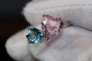 Heart Ring | Pink Diamond Ring | Blue Diamond Ring | Heart Diamond Cut Ring | Heart Engagement Ring | Diamond Heart Ring | Twist Ring